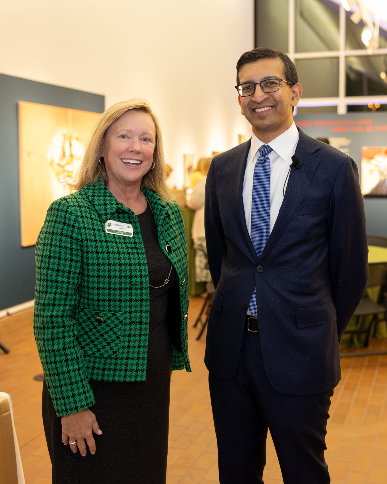 Chancellor Sharon Gaber and Raj Chetty