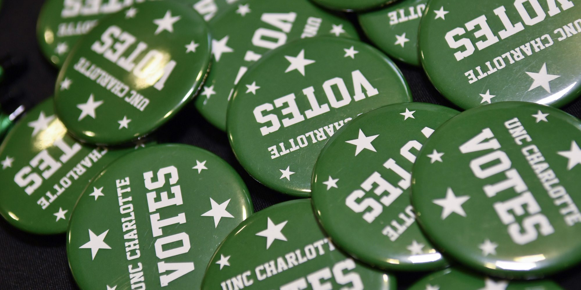 Photo of UNC Charlotte votes buttons