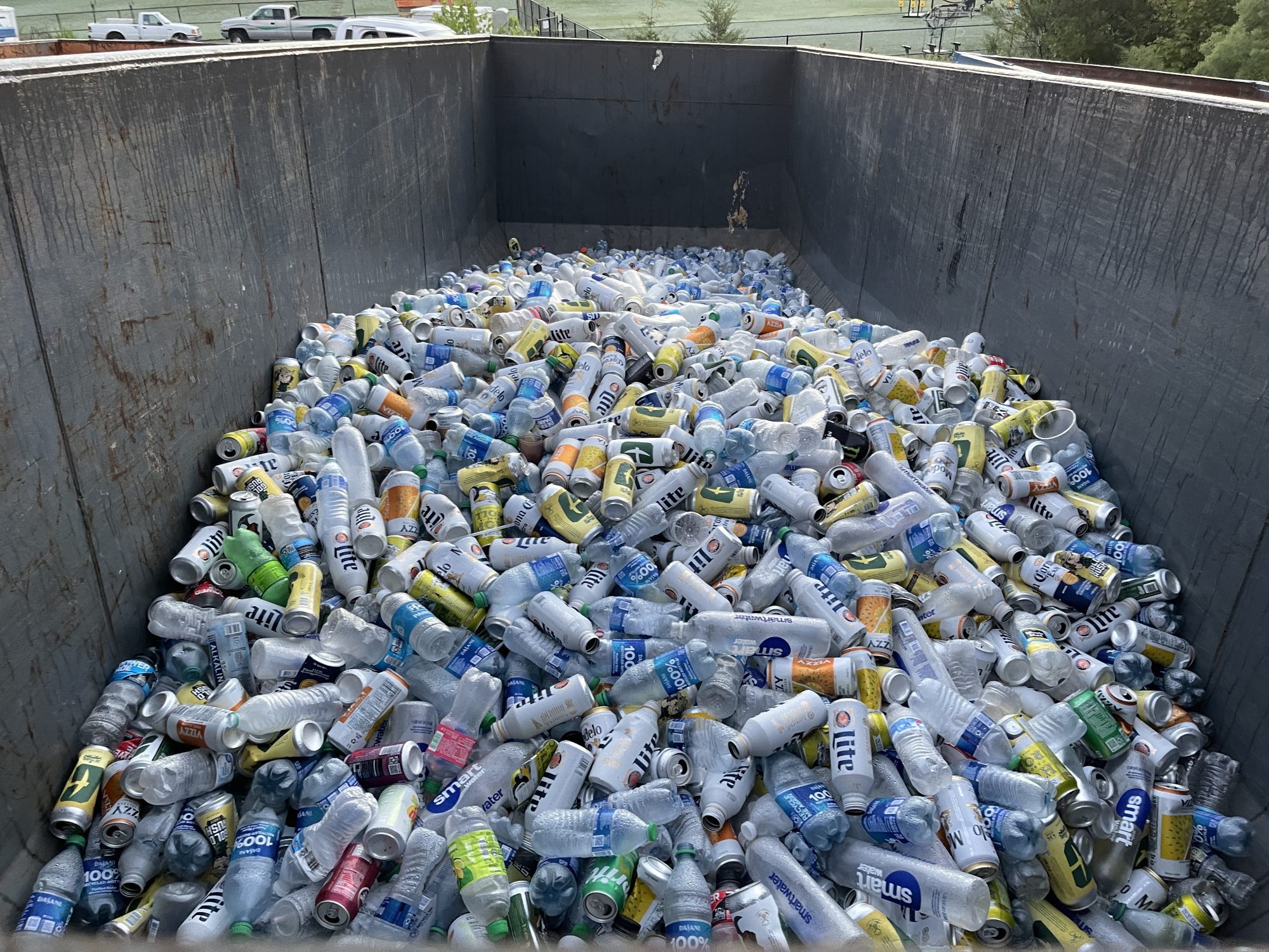 Cans that are recycled after a football game.