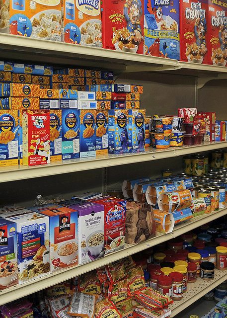 Food on shelves at Jamil Niner Student Pantry