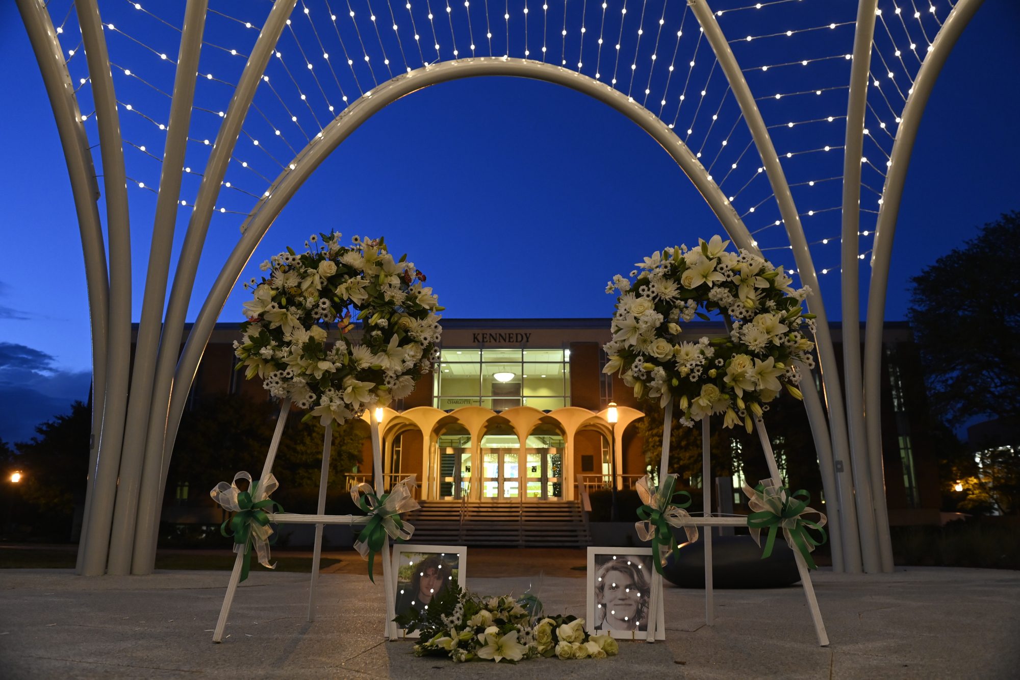 View of the April 30 Memorial at night.