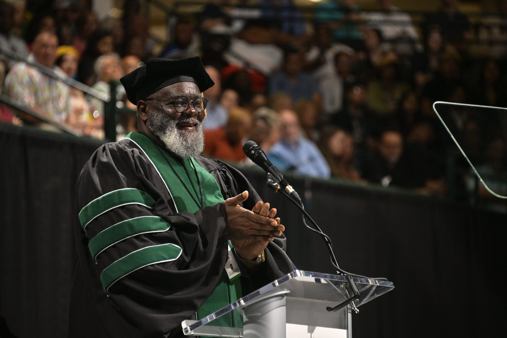 Titus Hopper speaks at commencement.