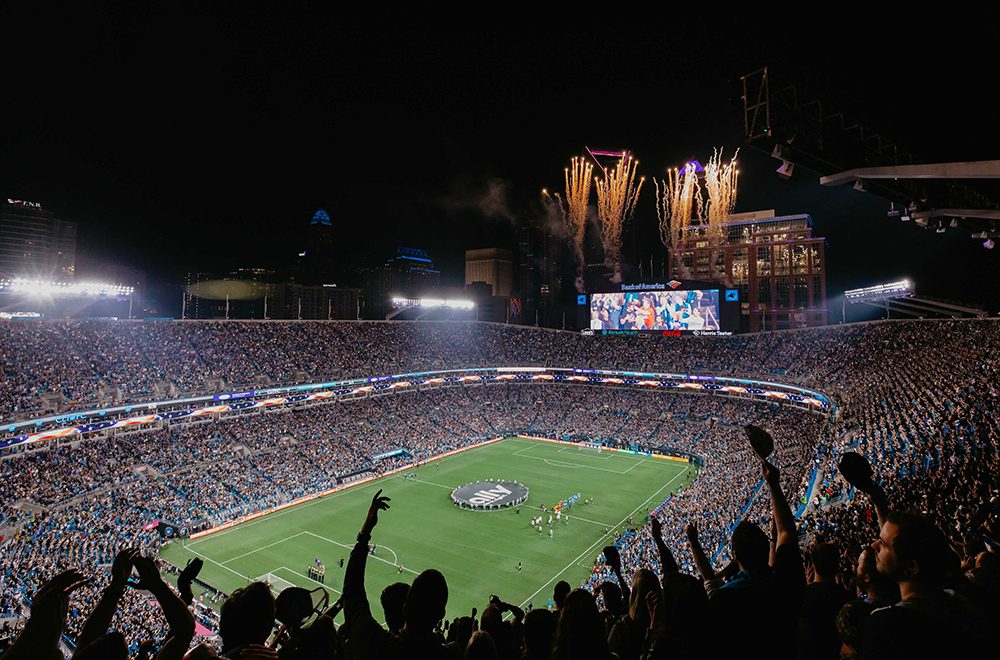 View of Bank of America Stadium from above for the Charlotte FC inaugural home match