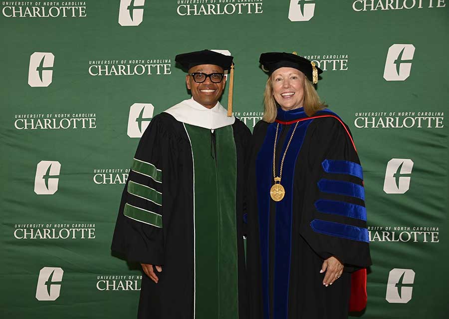 Demond Martin with Chancellor Sharon L. Gaber