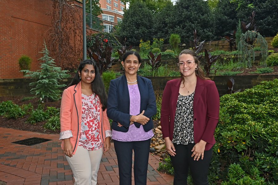 Student researchers Catherine Luba and Mahita Sadula worked alongside associate professor Monika Sawhney 